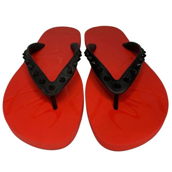 Christian Louboutin Studded Black Rubber Loubi Flip Flop Thong Sandal EU 37 US 7 - Picture 4 of 10